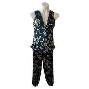 Jones New York Women’s Floral Satin Sleeveless Pajama Set Top & Bottom PJs Sleep